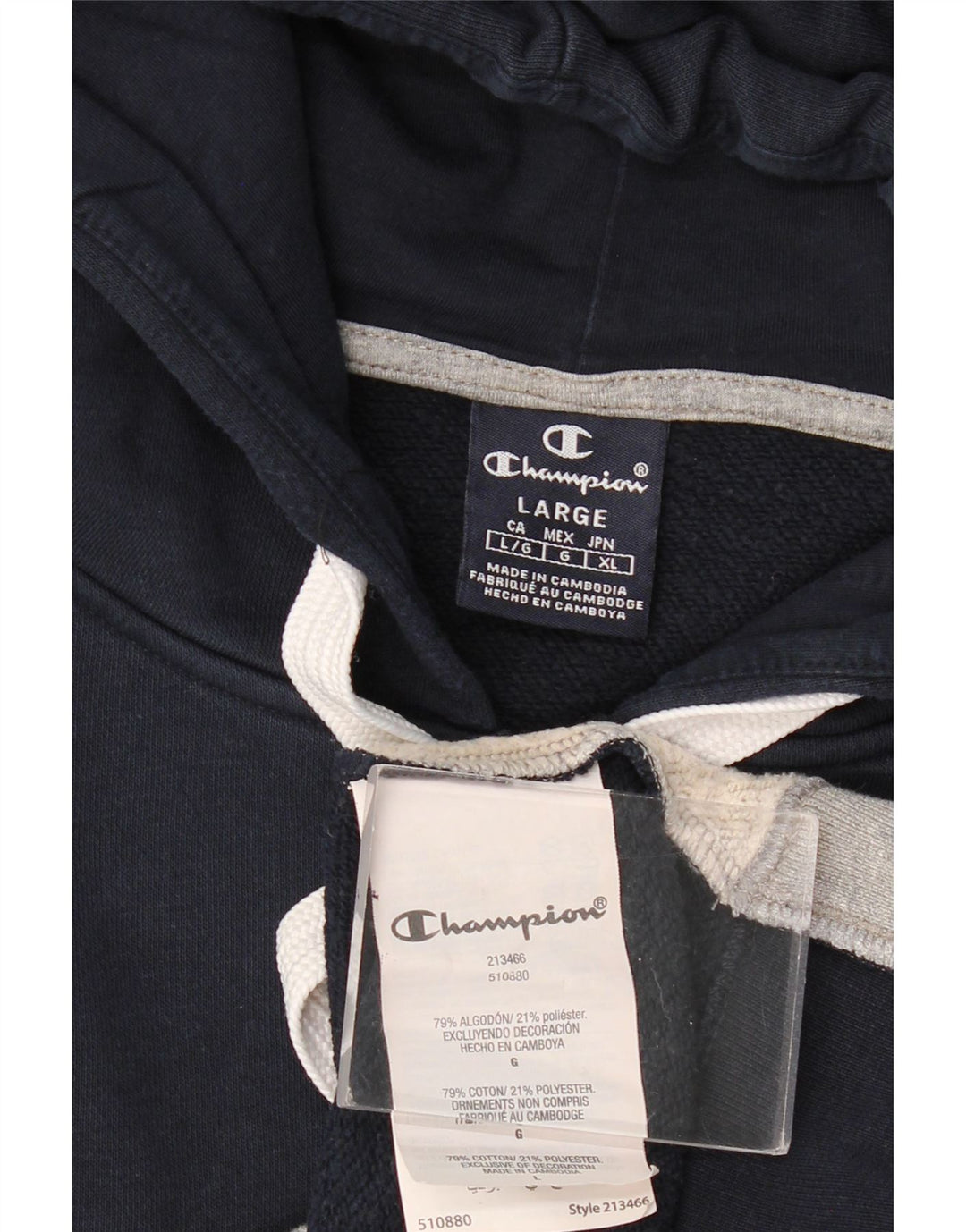 Champion Sudadera con capucha y cremallera gráfica para hombre, talla grande, algodón azul marino con bloques de color