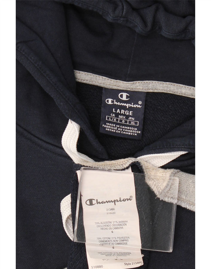 Champion Sudadera con capucha y cremallera gráfica para hombre, talla grande, algodón azul marino con bloques de color