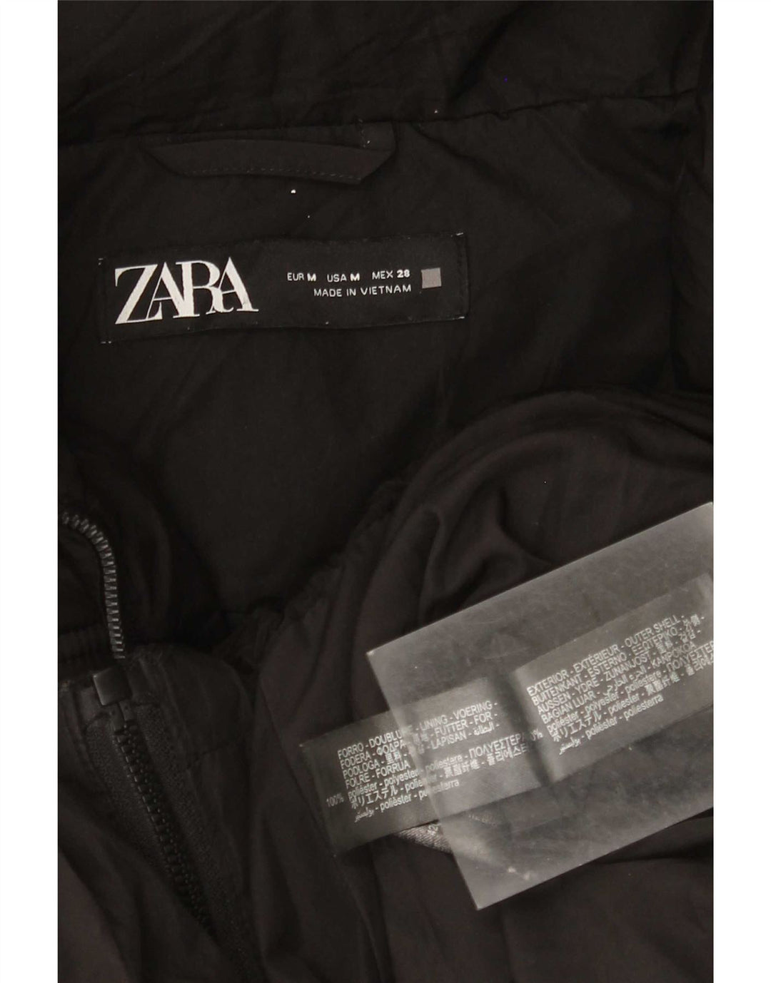 Zara Mujer Chaqueta Acolchada Extragrande Con Capucha UK 44 Mediano Poliéster Negro