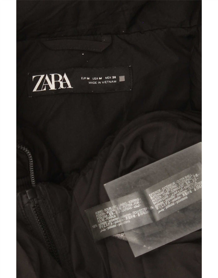 Zara Mujer Chaqueta Acolchada Extragrande Con Capucha UK 44 Mediano Poliéster Negro