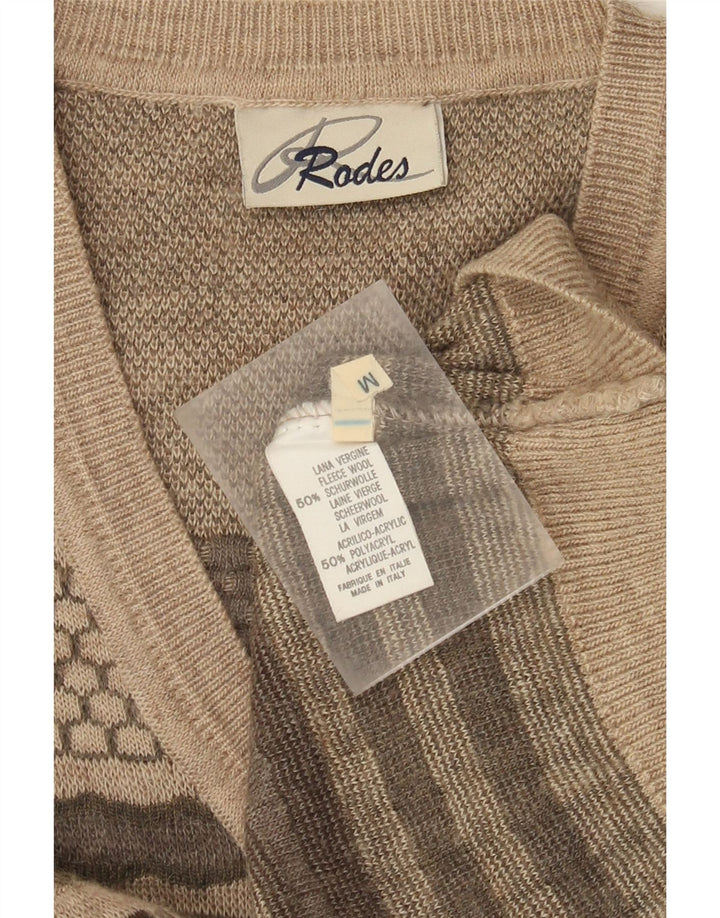 Jersey Rodes Hombre Con Cuello En V De Lana A Rayas Beige Medio