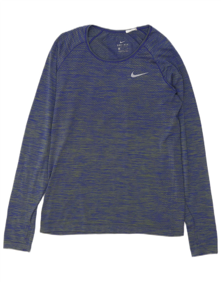 Nike Dri Fit Top manga larga para mujer UK 42 azul medio rayas