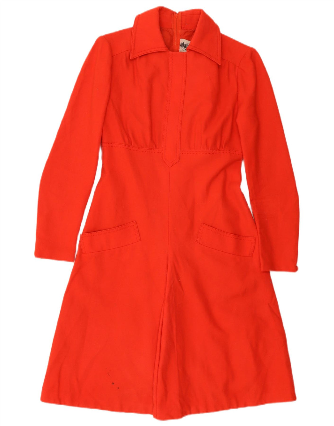 VINTAGE Mujer manga larga A-Line Vestido EU 38 Medio Rojo Nueva Lana