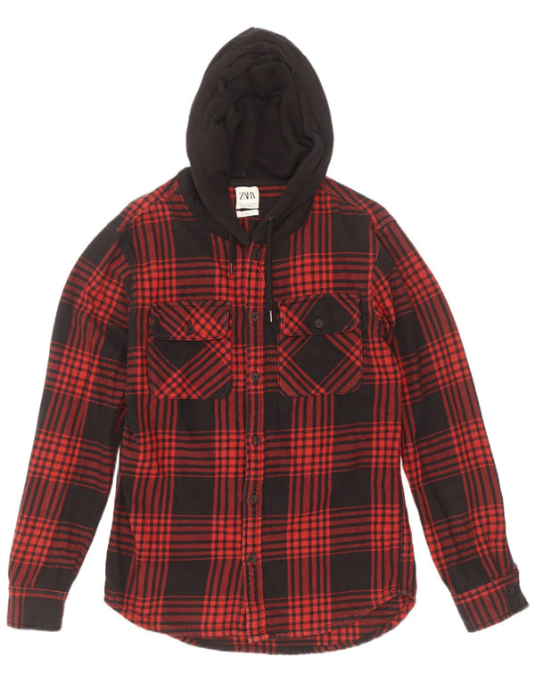 Zara Hombre Camisa De Franela De Ajuste Relajado Lumberjack Algodón A Cuadros Rojo Medio