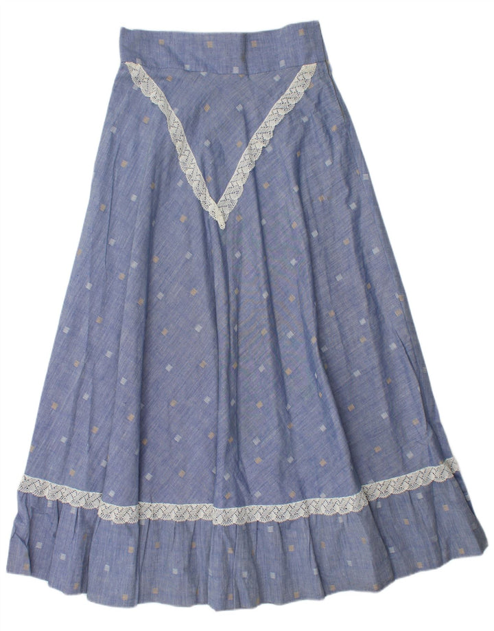 Falda maxi vintage para mujer W28 azul medio manchado