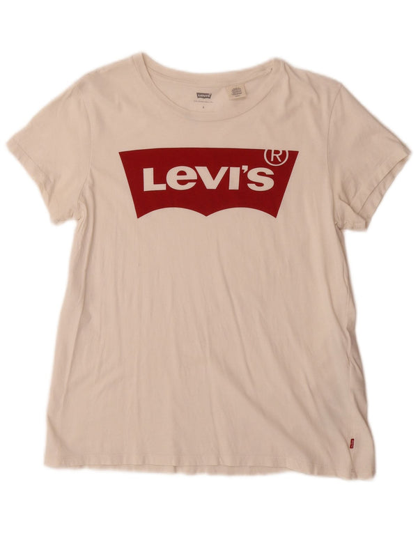Levi's Camiseta gráfica para mujer Top UK 10 Small White Cotton