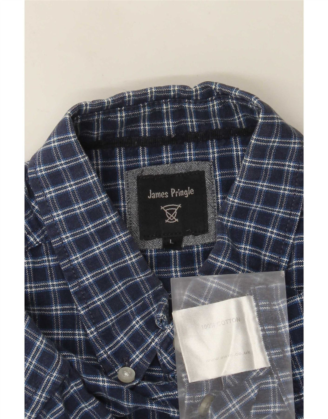 James Pringle Camisa de manga corta para hombre Algodón a cuadros azul marino grande
