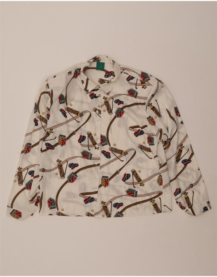 CANDA Blusa camisera con estampado abstracto para mujer IT 46 Poliéster blanco grande