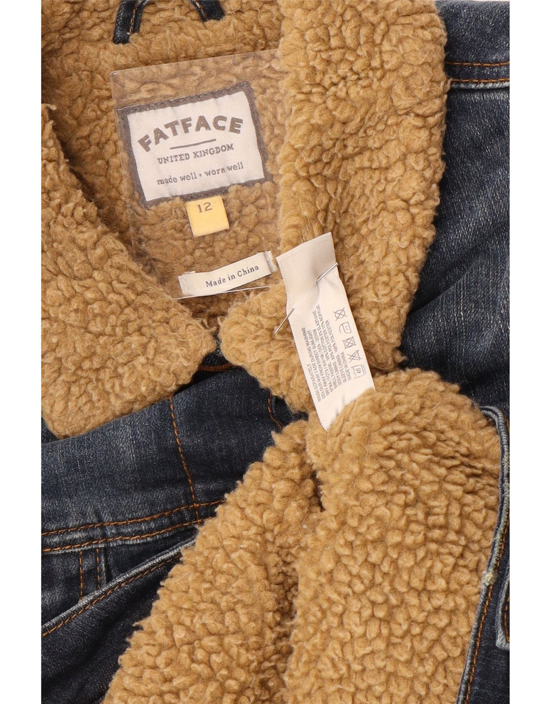 FAT FACE Chaqueta vaquera Sherpa para mujer UK 40 Algodón azul medio