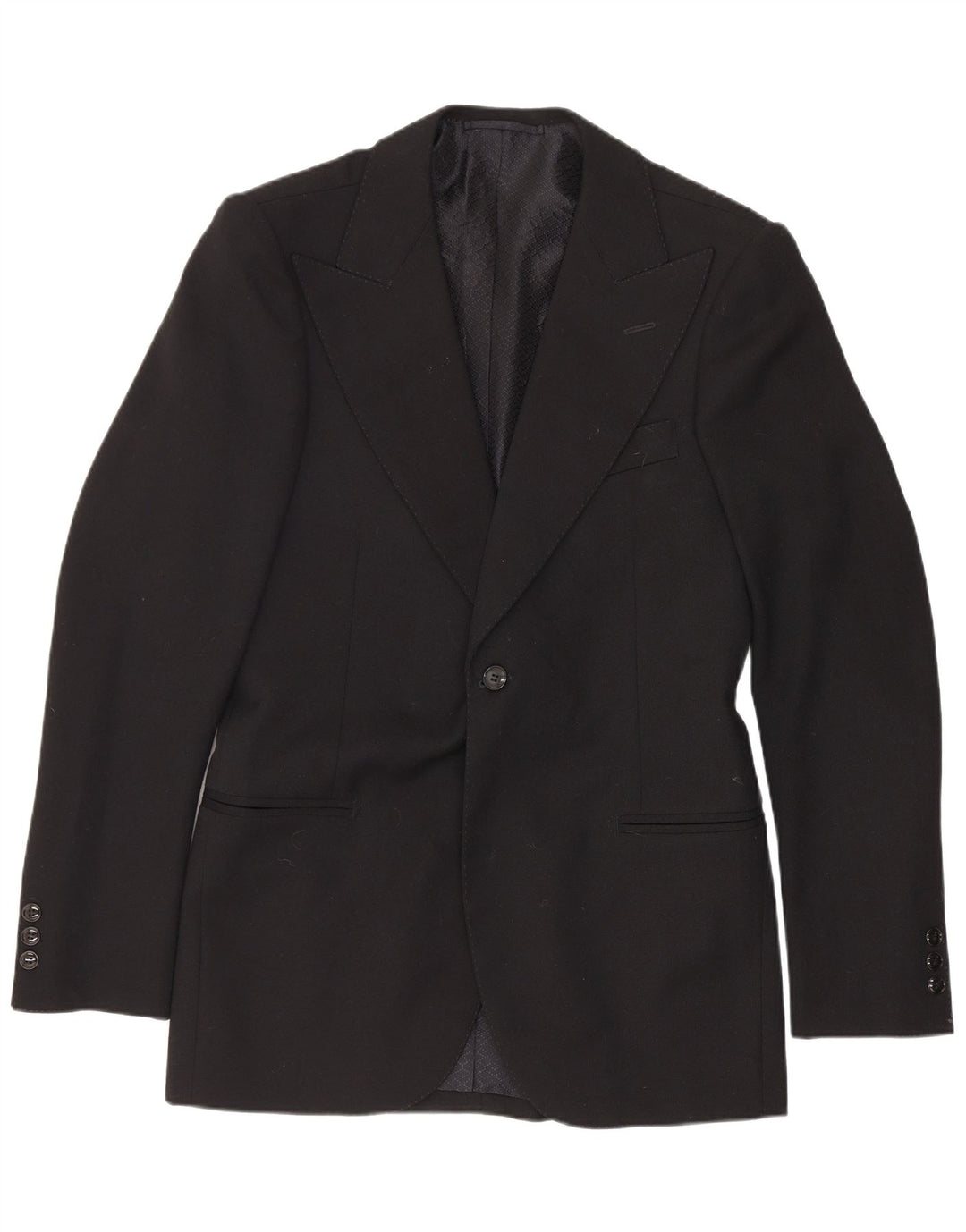 Vintage hombres 1 botón Blazer chaqueta Reino Unido 36 pequeño negro clásico