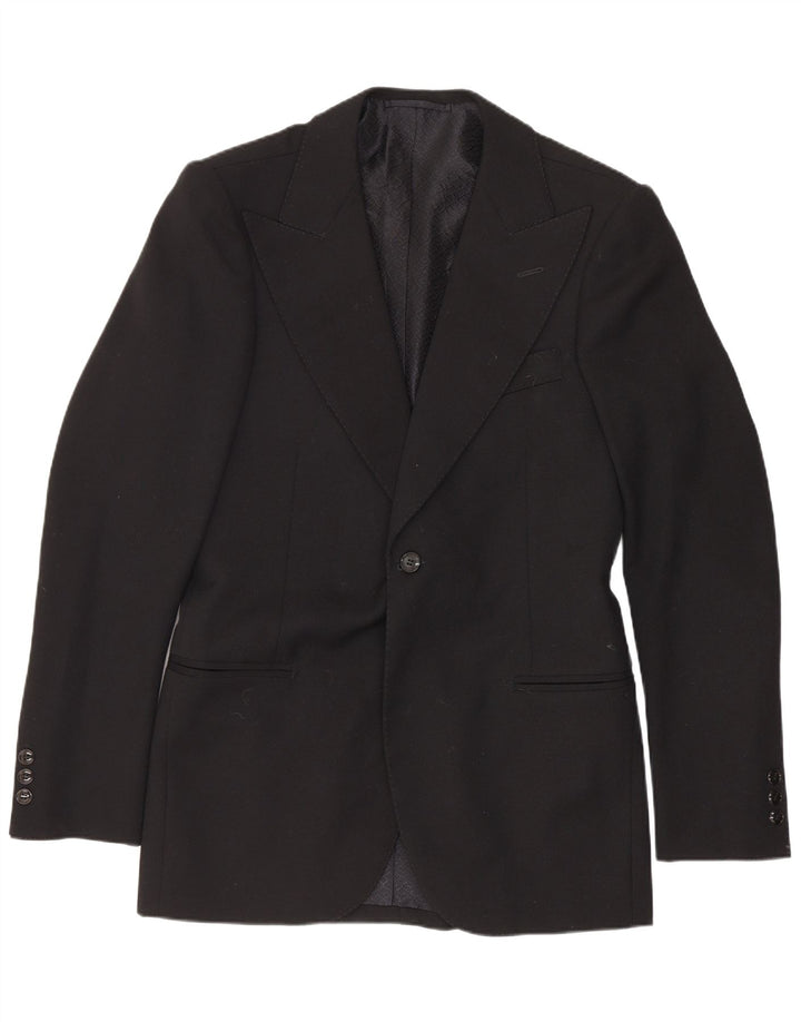 Vintage hombres 1 botón Blazer chaqueta Reino Unido 36 pequeño negro clásico