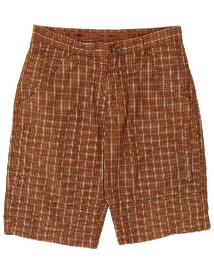 Stefanel Pantalones cortos cargo para hombre IT 46 Small W30 Brown Check