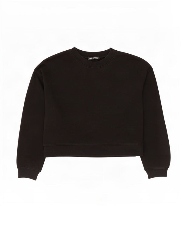 Zara Mujer Crop Oversize Sudadera Jumper UK 10 Small Negro Algodón