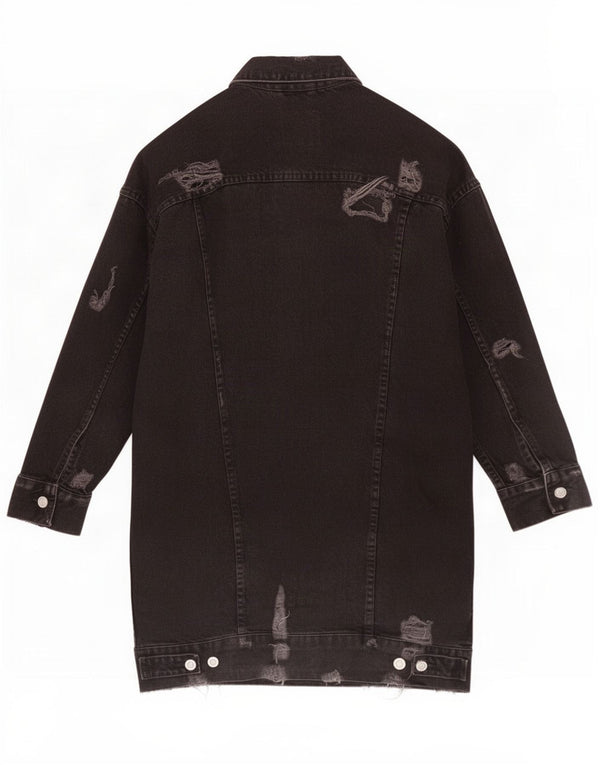 Zara Mujer Trafaluc Abrigo Vaquero Desgastado UK 10 Small Algodón Negro