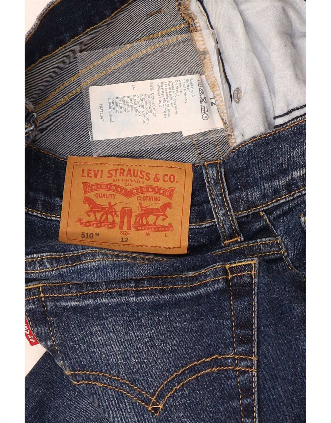 LEVI'S Boys 510 Vaqueros pitillo desgastados 11-12 años W26 L30 Algodón azul