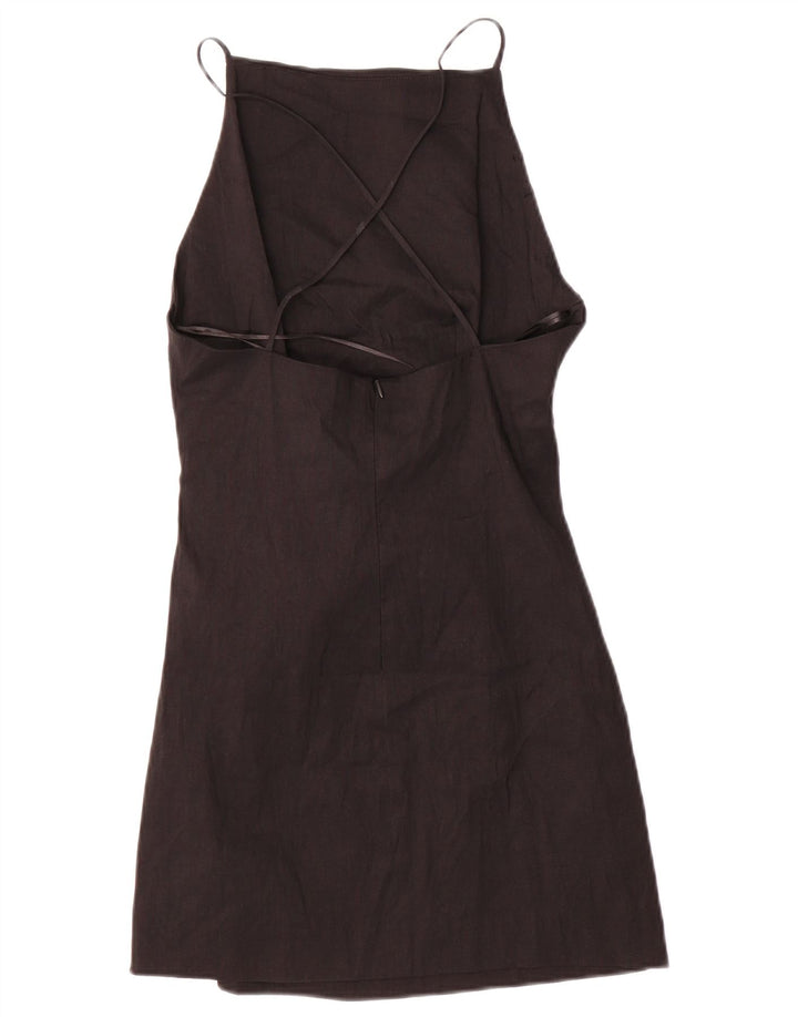 Zara Vestido lencero para mujer UK 40 Mediano Lino negro
