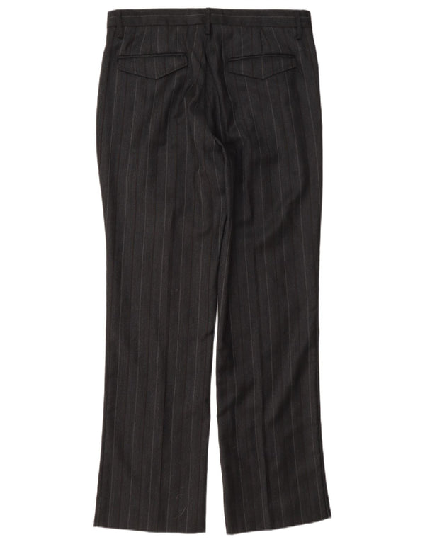 Sisley Pantalón de traje recto para mujer IT 48 XL W36 L31 Lana a rayas negras