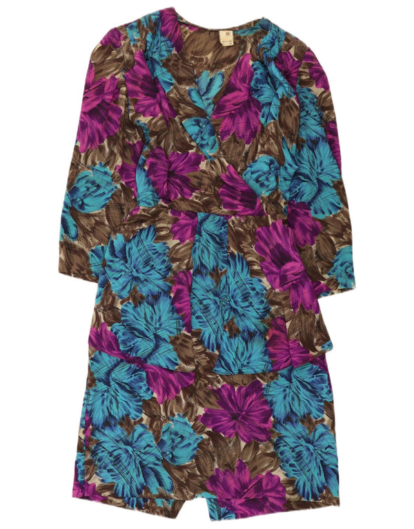 Vintage mujer 3/4 manga peplum vestido IT 48 XL multicolor floral