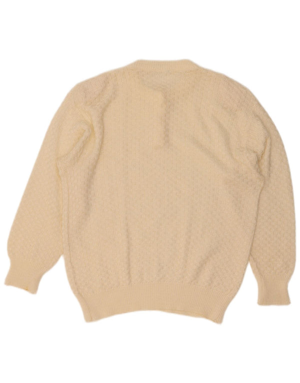 Vintage mujer botón cuello jersey suéter Reino Unido 16 grande blanco apagado
