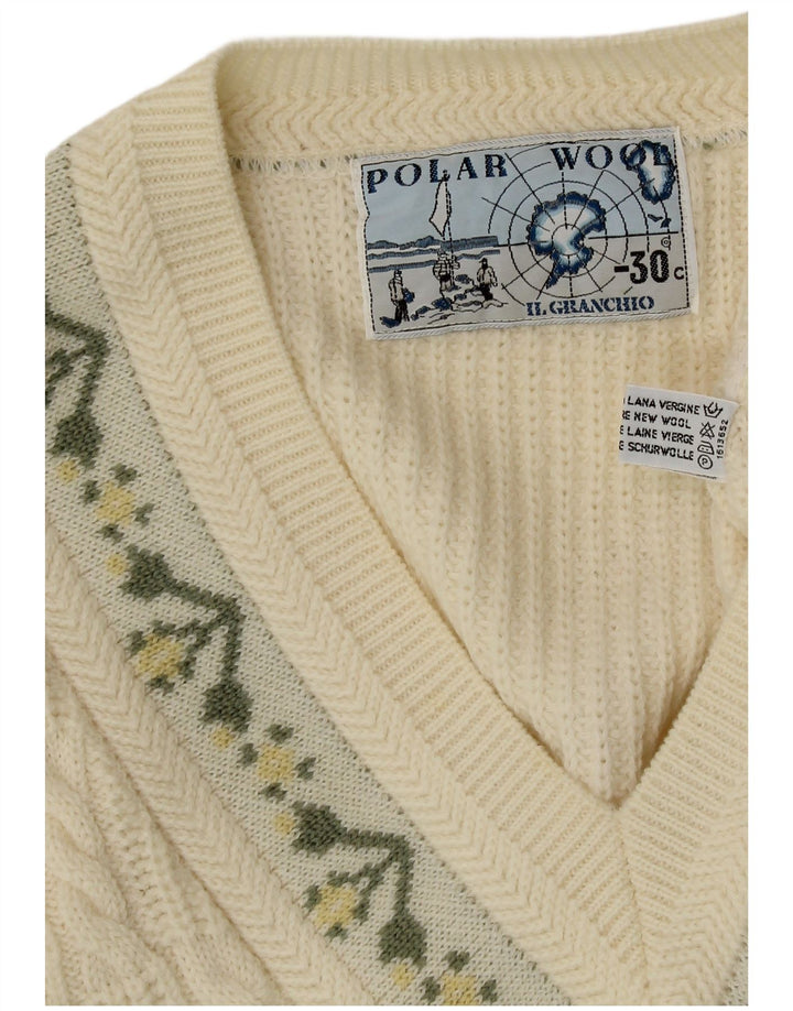 Il Granchio Jersey con Cuello en V para Hombre XL Off White Floral Lana Nueva