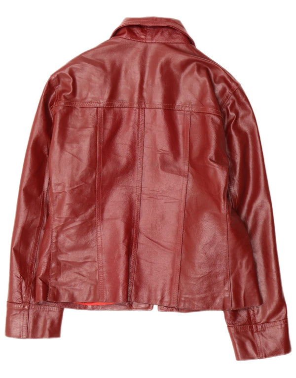 Vintage mujer chaqueta de cuero Reino Unido 10 pequeño cuero burdeos