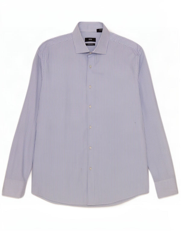 Hugo Boss Camisa de corte regular para hombre Talla 44 17 1/2 XL Algodón a rayas azules