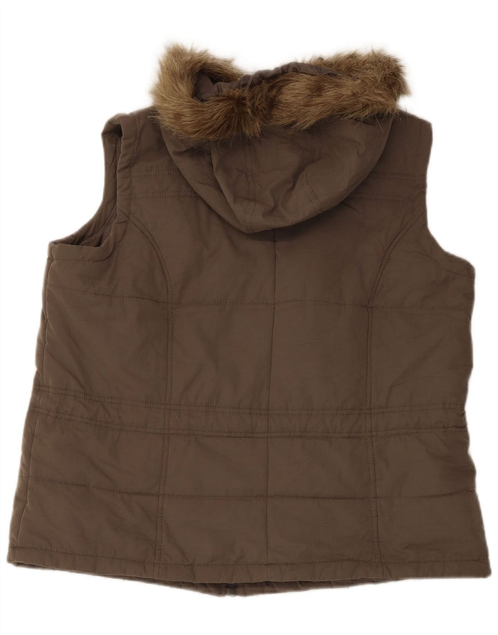 Marks & Spencer Chaleco acolchado con capucha para mujer UK 46 Large Poliéster caqui