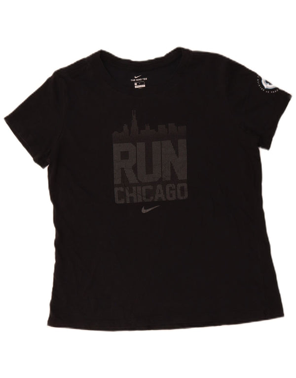 NIKE Mujer Dri Fit Graphic Camiseta Top UK 40 Grande Algodón Negro