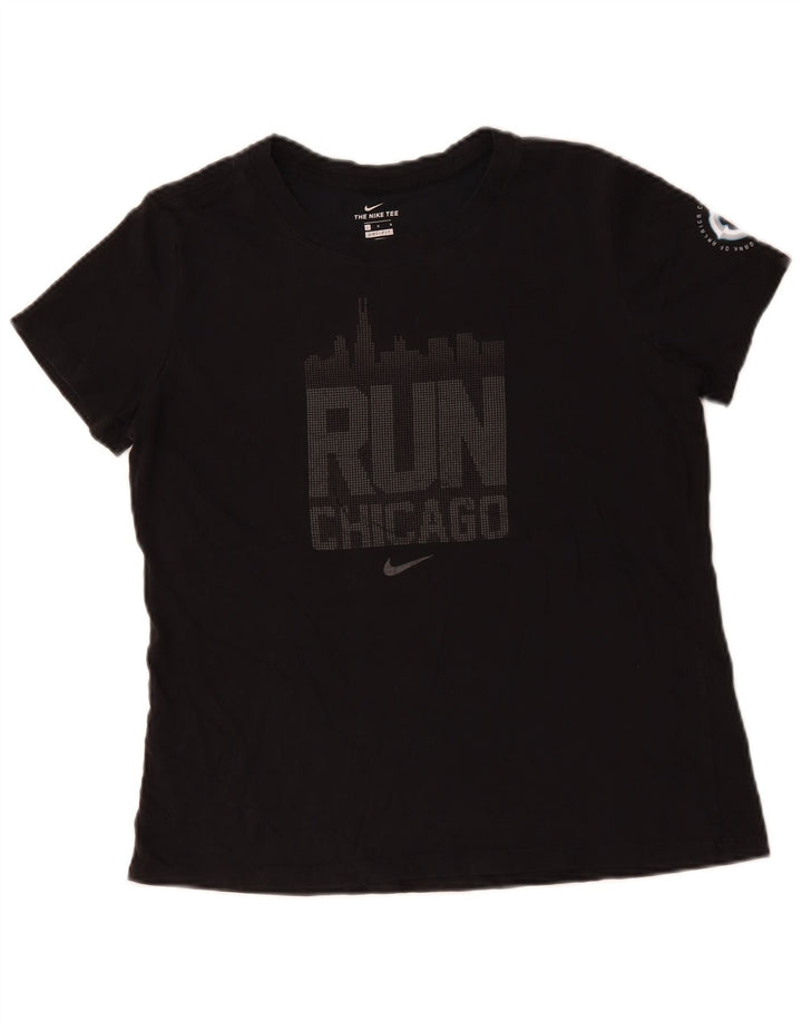 NIKE Mujer Dri Fit Graphic Camiseta Top UK 40 Grande Algodón Negro