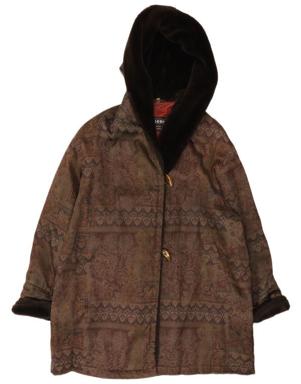 Incom Trenca extragrande con capucha para mujer EU 46 XL Marrón Floral