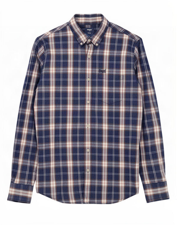 Camisa Superdry Hombre De Algodón A Cuadros Azul Marino Mediano
