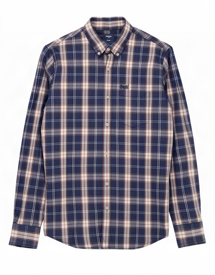 Camisa Superdry Hombre De Algodón A Cuadros Azul Marino Mediano