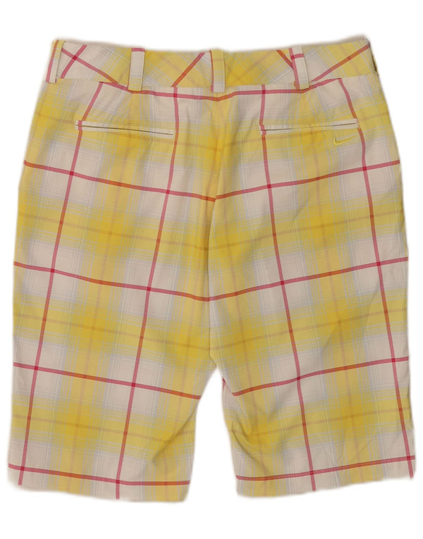 Nike Pantalones cortos chinos de golf Dri Fit para mujer UK 12 Medium W32 Yellow Plaid