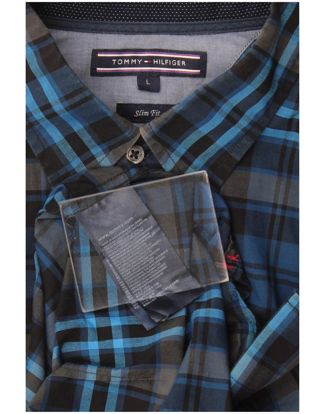 TOMMY HILFIGER Camisa ajustada para hombre de algodón a cuadros azul marino grande