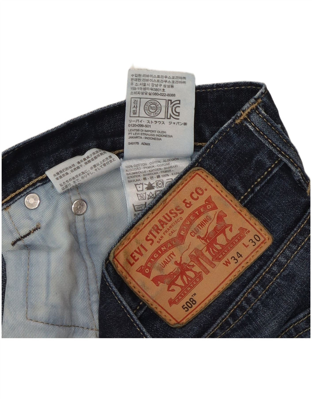 Vaqueros Levi's 508 Regular Tapered para hombre W34 L30 Algodón azul