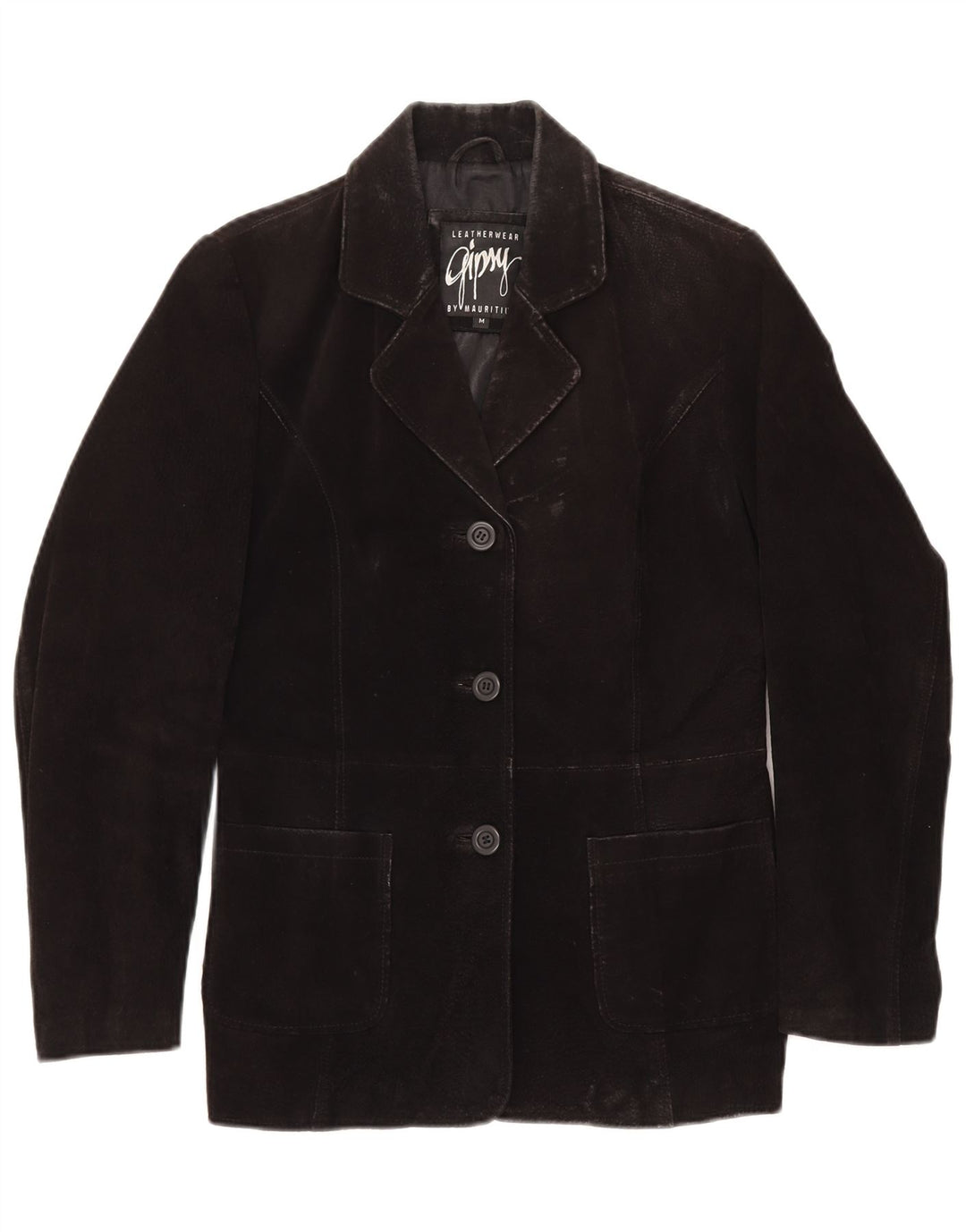 GYPSY Chaqueta Blazer de Ante con 3 Botones para Mujer UK 40 Mediana Cuero Negro