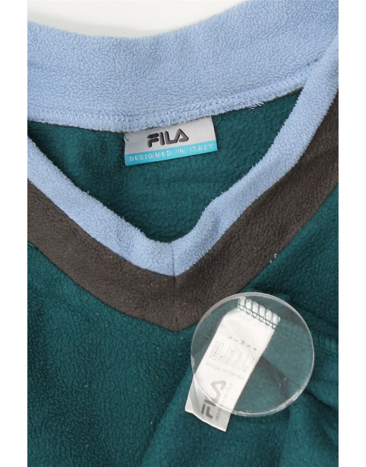 FILA Jersey de forro polar para hombre, poliéster color block verde grande