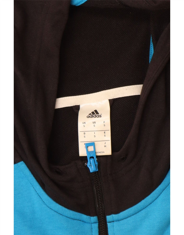 ADIDAS Sudadera con capucha y cremallera para hombre, talla pequeña, algodón negro con bloques de color