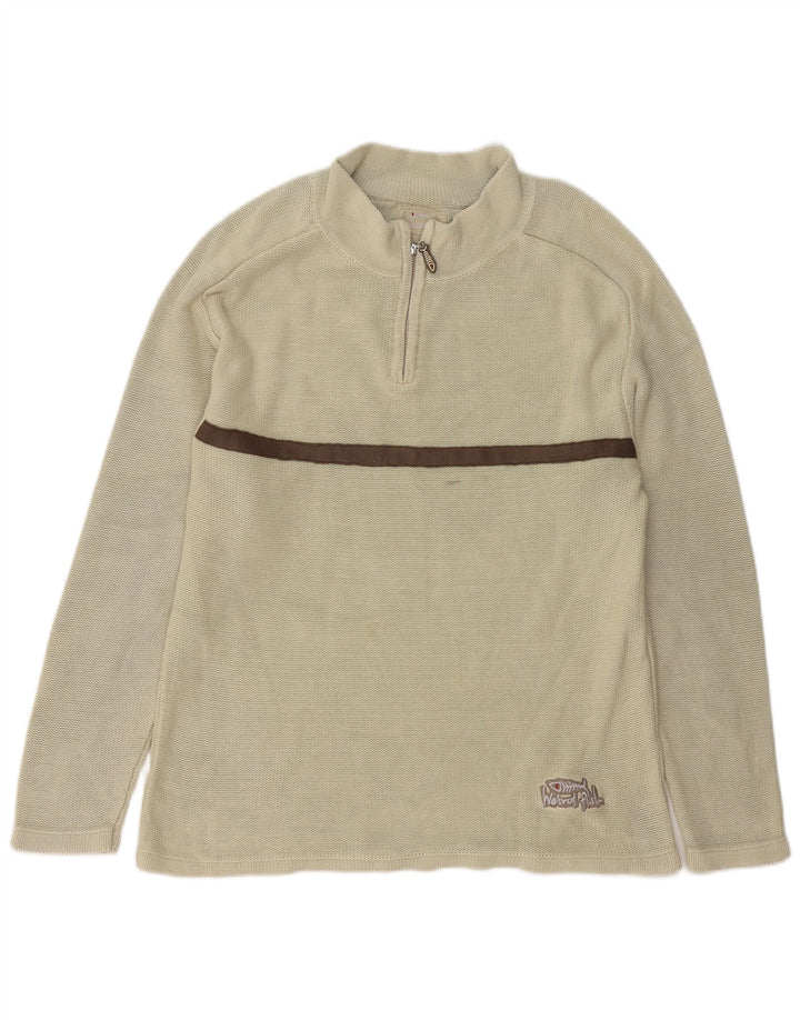 Weird Fish - Jersey para hombre con cuello y cremallera, algodón a rayas, color beige medio