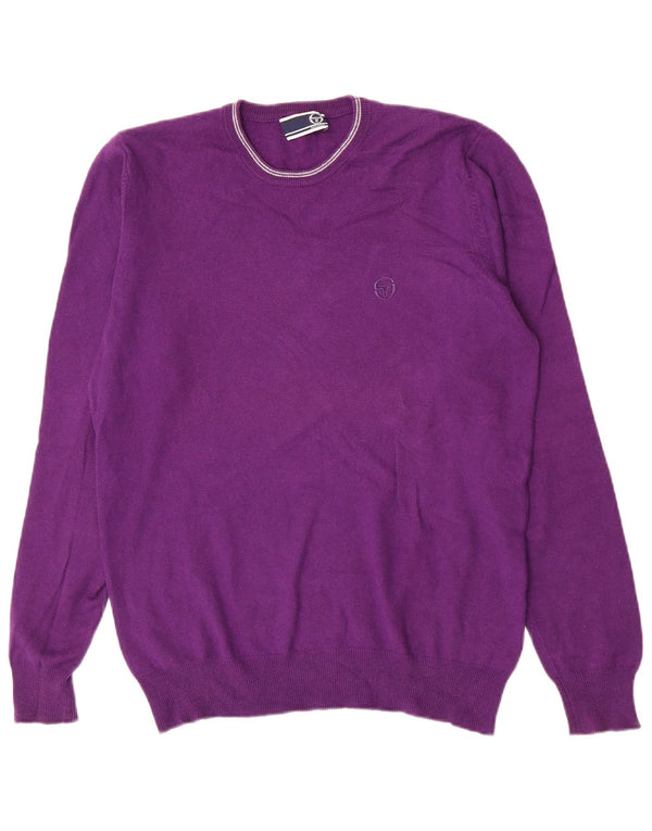Sergio Tacchini Womens Crew Neck Jumper Sweater UK 18 XL Purple Cotton