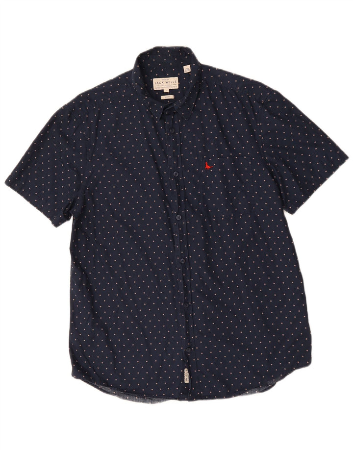 Jack Wills Camisa ajustada para hombre de algodón con lunares en azul marino grande