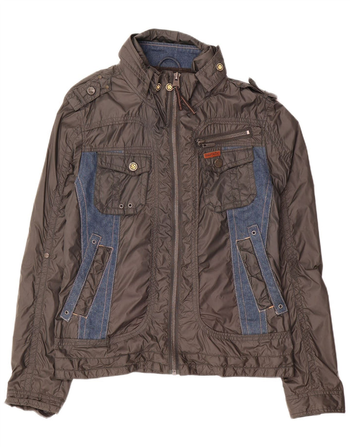 KHUJO Chaqueta militar para hombre UK 40 Large Gris Colorblock Poliamida