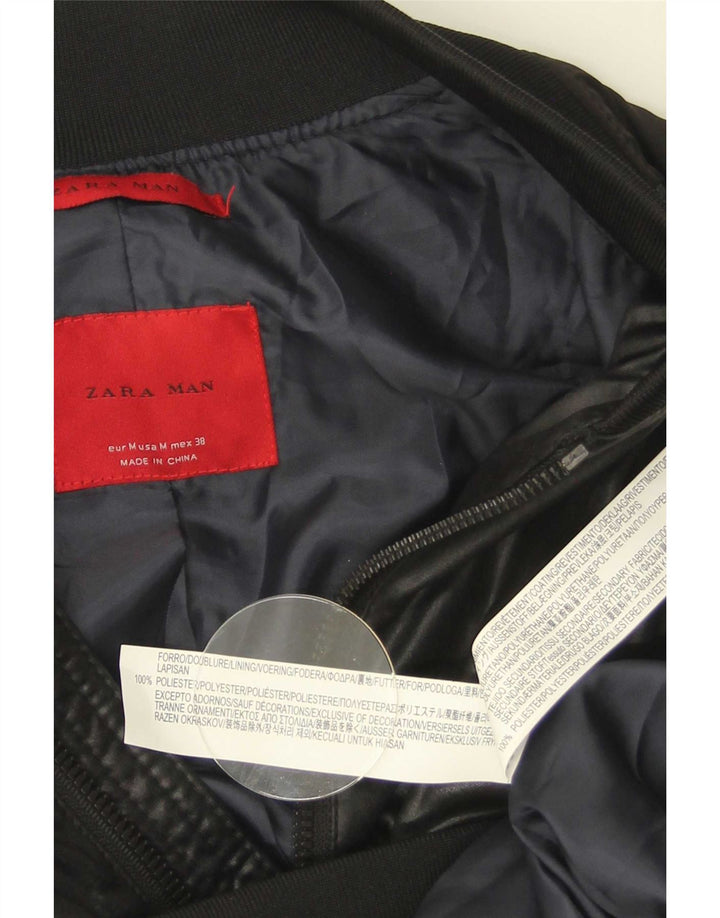 Zara Mens Bomber Jacket UK 38 Medium Negro Poliéster