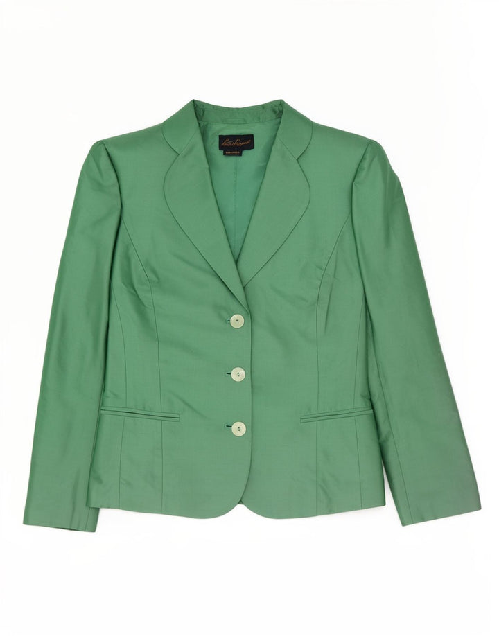 Luisa Spagnoli Chaqueta Blazer de 3 Botones para Mujer UK 44 Seda Verde Medio