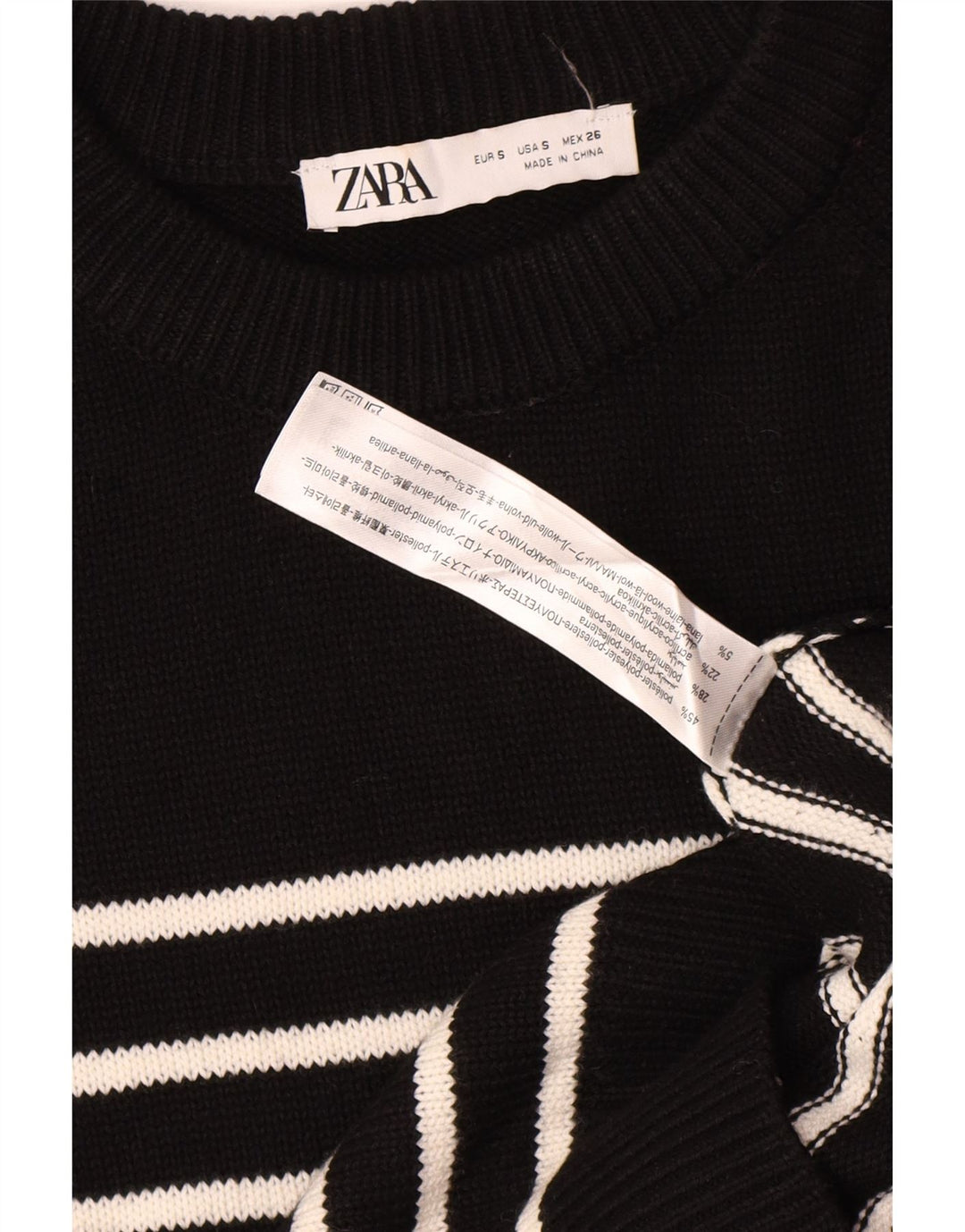 Zara Vestido tipo jersey para mujer UK 10 Small Poliéster a rayas negras