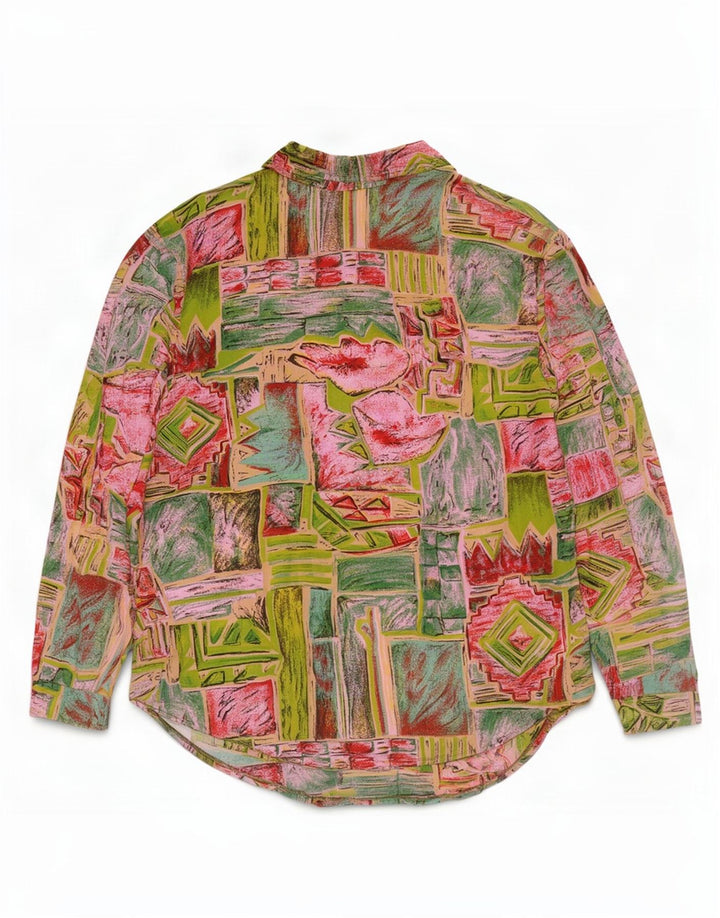 Vintage mujer camisa Reino Unido 16 grande multicolor geométrico