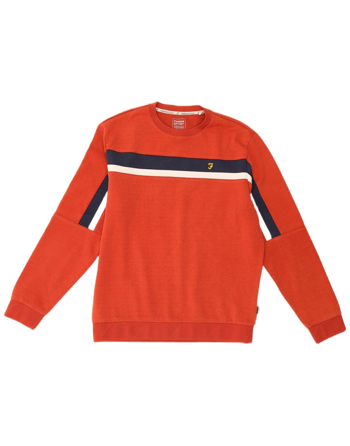 Farah Hombre Sudadera Jumper De Algodón Color Block Naranja Medio