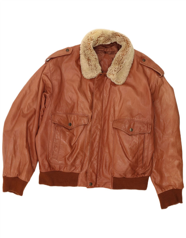 Mabrun Chaqueta de cuero militar para hombre IT 54 2XL Cuero marrón