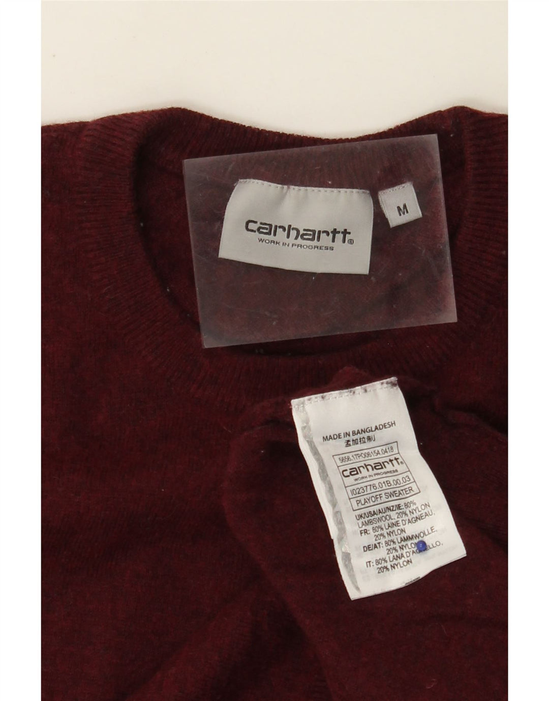 CARHARTT Jersey de cuello redondo para hombre de lana de cordero burdeos medio