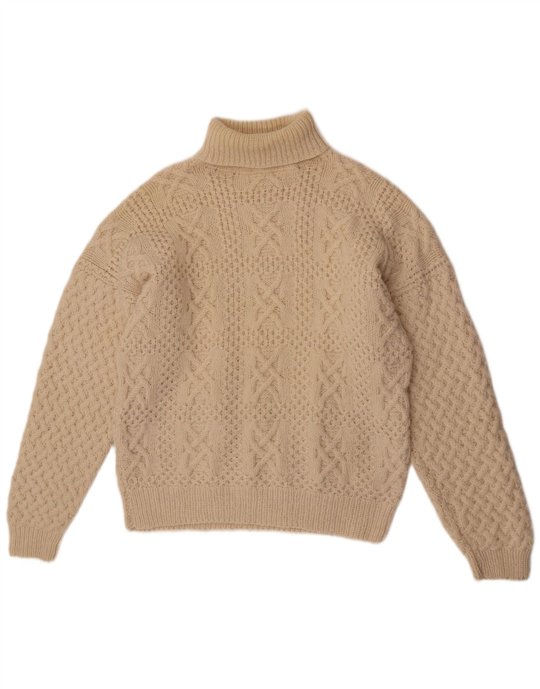 Vintage hombres rollo cuello jersey suéter XL de blanco